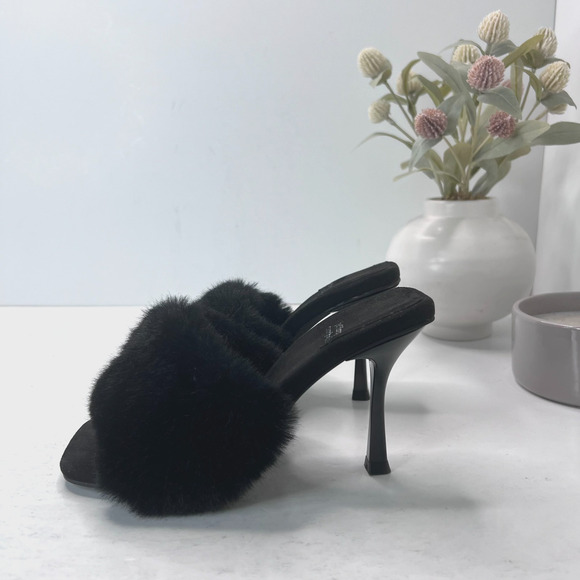 Jeffrey Campbell Shoes - Jeffrey Campbell Utopic Faux Fur Heels Mules Sandals Black Womens Size 6